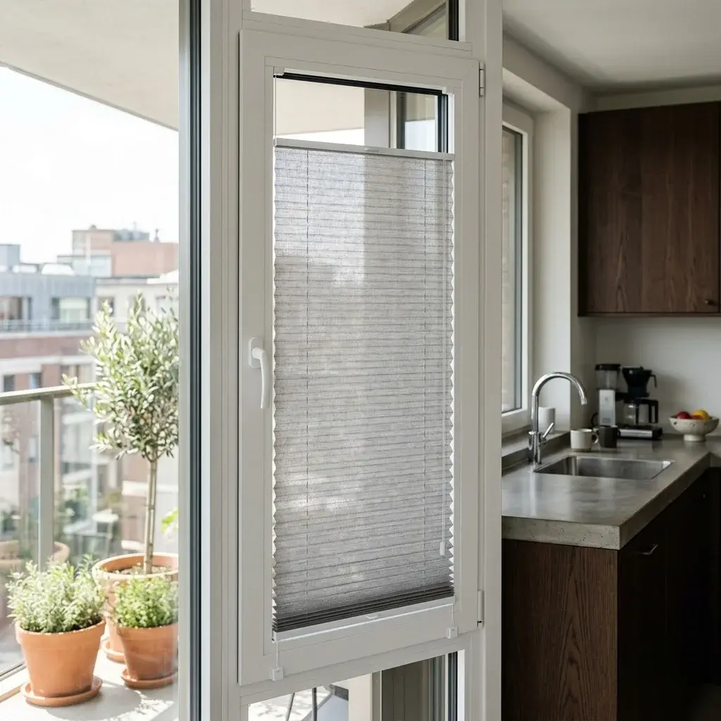 Kiralık evde dar alanlar için cama monte plise perde çözümü